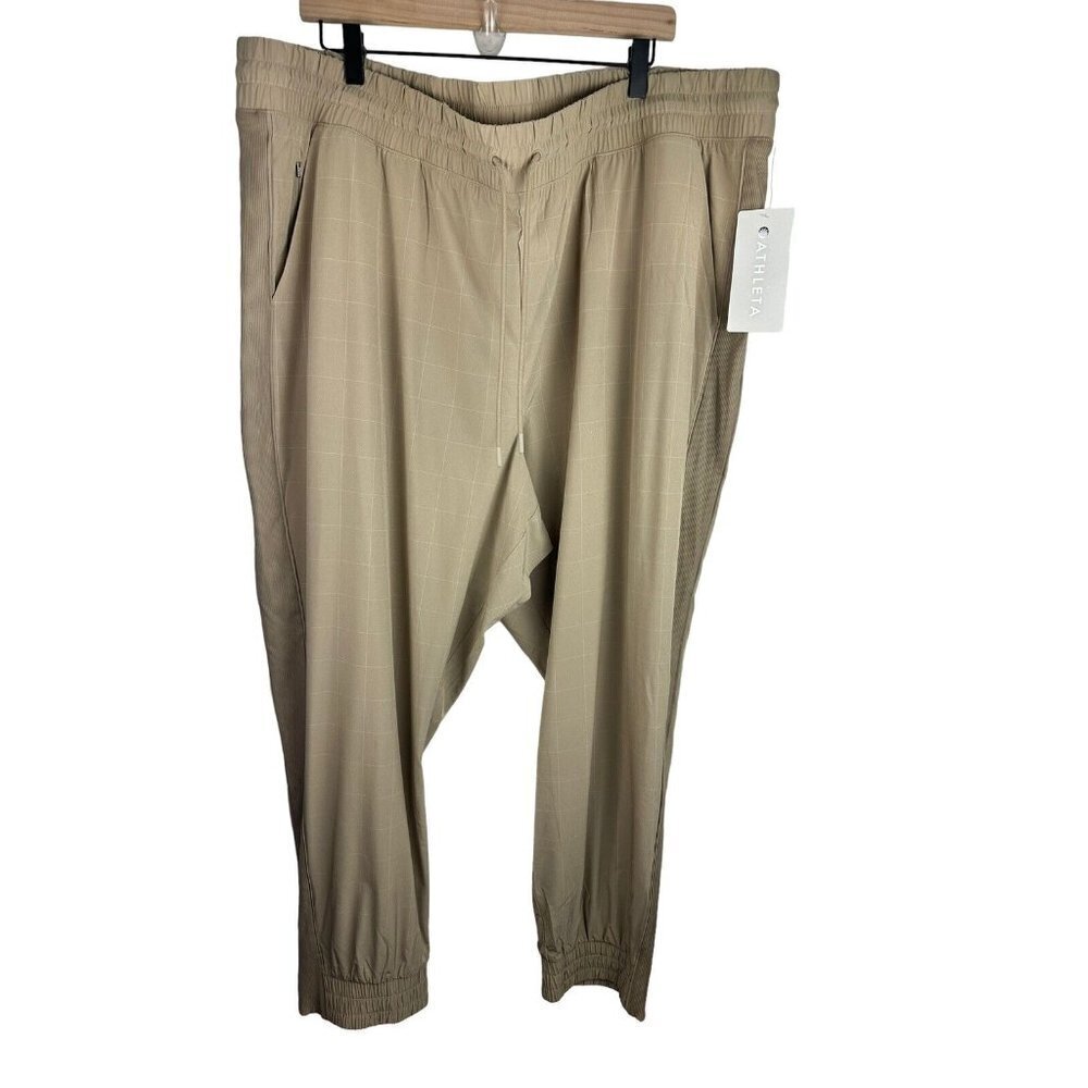 Athleta Womens Brooklyn Textured Jogger Pants  Khaki‎ Windowpane Size 24 NWT $98